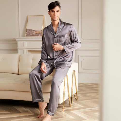 THXSILK Silk Pajamas for Men, 2 pcs Long Pajamas Set, 19 momme Mulberry Silk, Lightweight and Luxury3