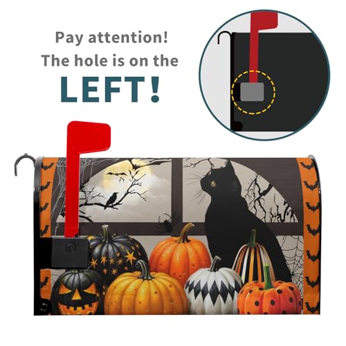 Image of Black Cat Halloween Mailbox Covers Magnetic Standard Size 21 inchx18 inch Fall Halloween Pumpkins Magnetic Mailbox Covers Halloween Mailbox Decorations Letter Post Box Cover Wrap Garden Yard Outdoor Decor