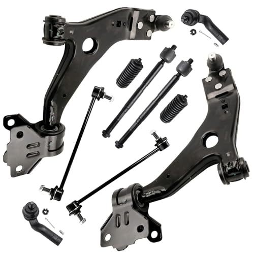 Image of Detroit Axle - 10pc Front End Suspension Kit for 15-18 Ford Focus, 14-18 Transit Connect, 2 Lower Control Arms w /Ball Joint 4 Tie Rod Ends 2 Sway Bars 2 Boots 2015 2016 2017 2018 Replacement