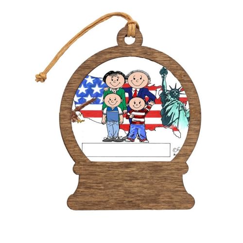 PrintedPerfection.com Personalized Patriotic Couple - Two Boys Wooden Snow Globe Shaped Christmas Ornament
