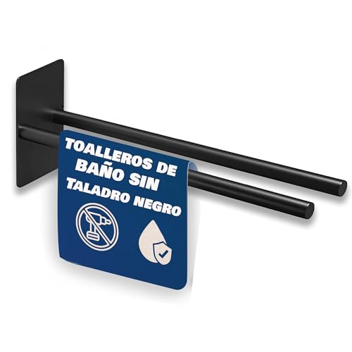Toalleros de baño sin Taladro Negro Adhesivo Doble Barra 40 Cm Acero Inoxidable 304 Ahorra Espacio para baños pequenos Barra para Toallas Resistente Antioxido Impermeable Azulejos Vidrio Metal