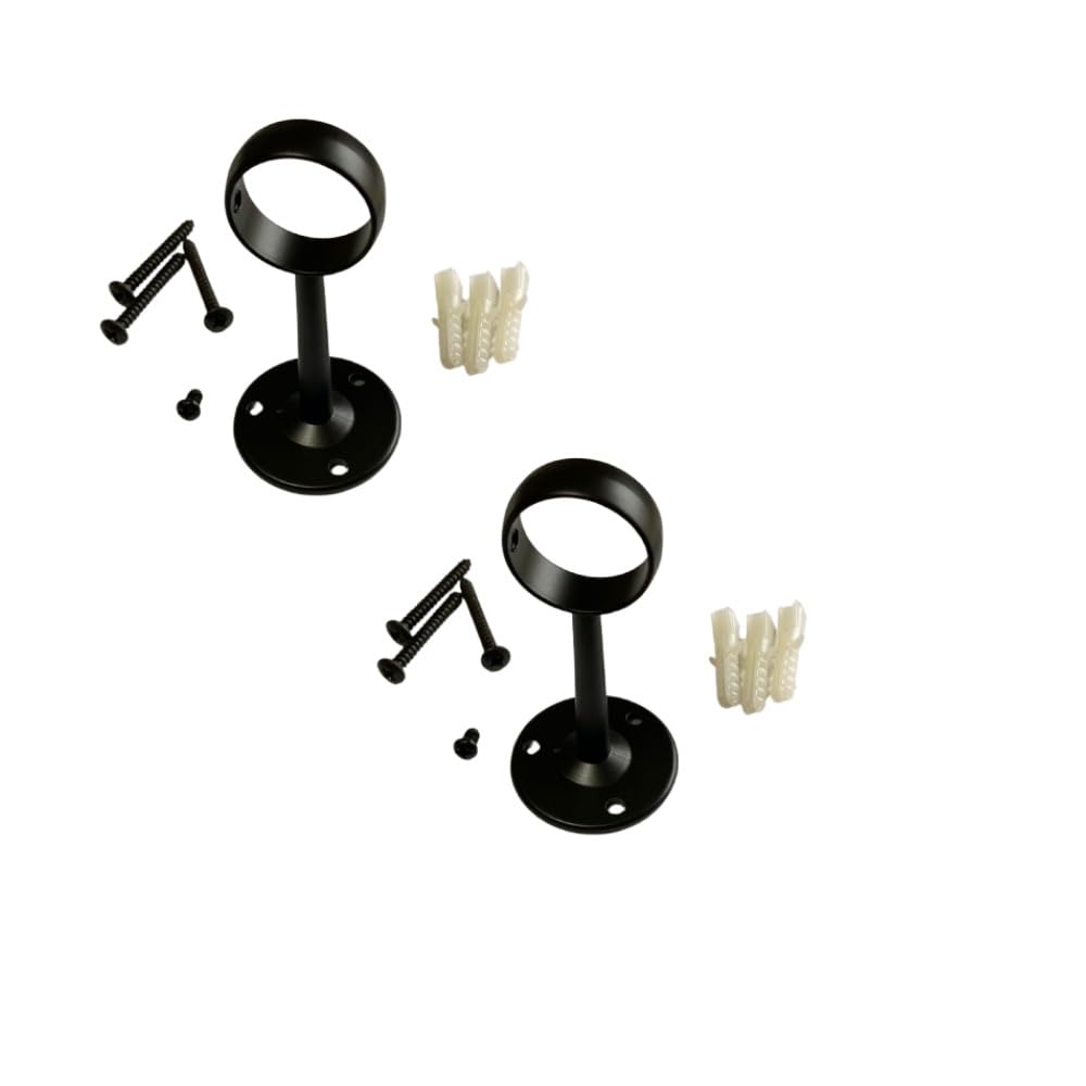 25mm Wardrobe Rail Brackets Round Shaped Black Wardrobe Rail Support Brackets with Screws and Plugs, Stainless Steel