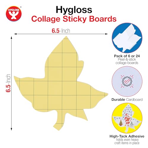 Image of Hygloss Sticky Leaves Craft Boards - 6 Pack 6.5-Inch Self Stick Collage Boards for Kids - Peel & Stick Mounting Boards for Art Projects, School Crafts, Classrooms, and DIY Displays