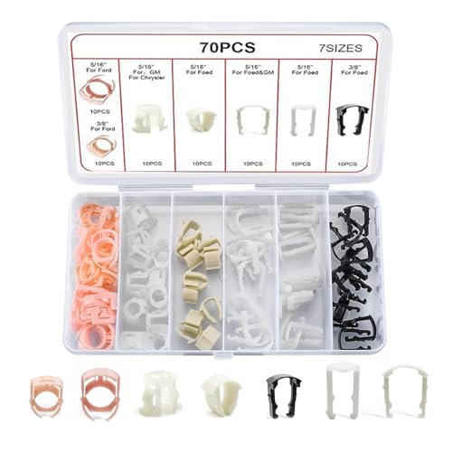 Tecledsn 70PCS Car Fuel Line Clips, 7 Size Nylon Fuel Line Repair Kit Replacement 3/8