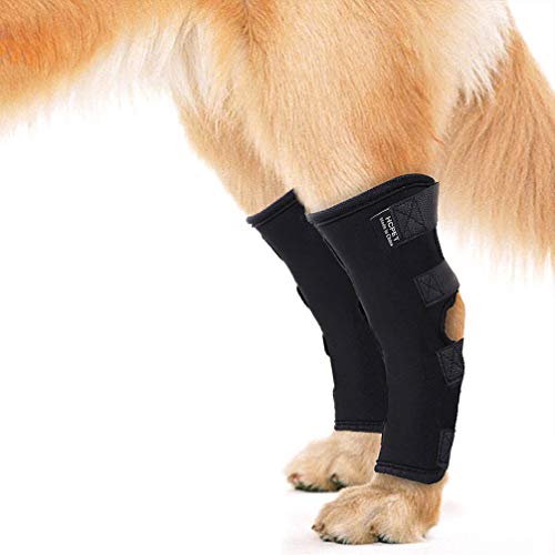 Luwint 1 Pair Dog Rear Leg Braces - Elastic Canine Arthritis Ankle Protection Knee Compression Sleeves Hind Hock Joint Warps with Heel Wounds for Loss of Stability Injury and Sprain Protection (L)