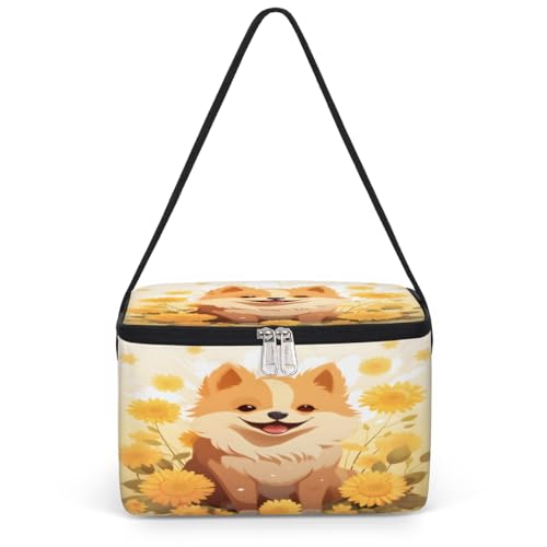 Corgi and Sunflowers Lunch Bags for Women Men 9 Cans, Hot & Cold Food Delivery Bag Insulated Grocery Bag Insulated Lunch Box Corgi Cooler Bag for Office Work Picnic Beach
