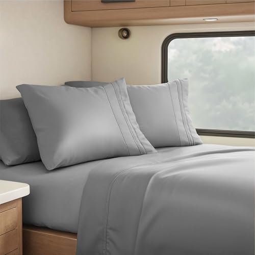 Nestl Grey Short Queen Sheets for RV, Hotel Luxury RV Queen Sheets Set, 4 Piece Fitted Bed Sheet Set and Pillowcases, Super Soft, Wrinkle-Free, and Breathable Camper Bedding