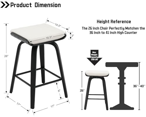 Image of HNY 26 inch Swivel Bar Stools Set of 2, Backless Counter Height Bar Stools with Removable Boucle Cushion, 360 Swivel Wooden Saddle Stools with Footrest for Kitchen Island, Home Bar & Small Spaces, White