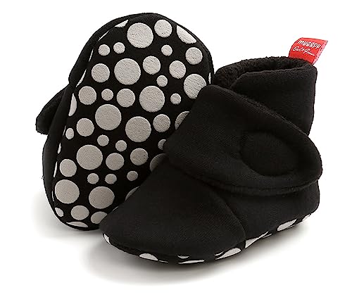Image of Baby Newborn Cozy Fleece Booties, Cotton Lined Anti-Slip & Stay On Infant Slippers Socks Booties with Gripper Toddler Winter Warm Snow Boots Baby Ankle Boots First Walker Crib Shoes