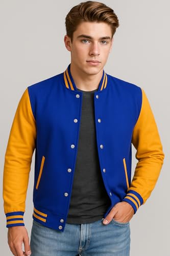 Zulin Royal and Yellow Baseball Jacket - Men's Varsity High School Bomber Jacket2