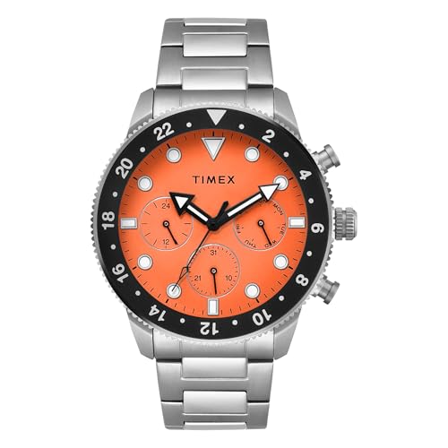 TIMEX Analog Watch for Man with Orange Round Dial & Silver Stainless Steel Bracelet Band Water Resistant Men's Wrist Watches - TWEG272SMU07