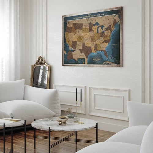 Image of DECORARTS - Deep Blue Vintage USA Travel Map Canvas with Pins, US Map for Travel, for Living Room, Office or Entryway, Ready to Hang, 40x30''