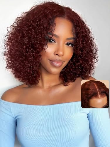 UNICE Reddish Brown 7x5 Lace Front Curly Human Hair Wig 16 inch