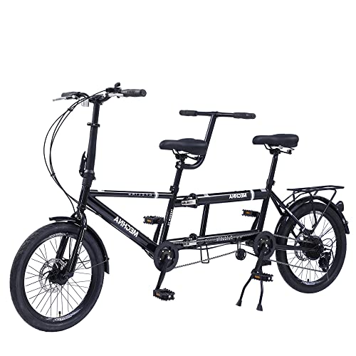 Bicicleta tándem para ciclismo, bicicleta tándem clásica para adultos en la playa, bicicleta plegable en tándem con ruedas de 20 pulgadas, tres plazas, 7 velocidades ajustables, carga máxima 200 kg