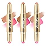 Kaely Contour Blush Multiuse Stick Makeup, Cream Bronzer Contouring Sticks Palette Face Make Up Set, Ultra-Creamy Radiant Finish Formula, Vegan & Cruelty-free, 3Pcs-01+02+03