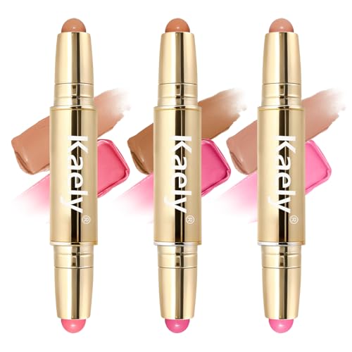 Kaely Contour Blush Multiuse Stick Makeup, Cream Bronzer Contouring Sticks Palette Face Make Up Set, Ultra-Creamy Radiant Finish Formula, Vegan & Cruelty-free, 3Pcs-01+02+03