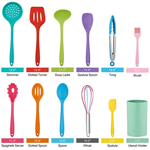 Image of LIANYU 12-Piece Silicone Kitchen Cooking Utensils with Holder, Kitchen Tools Set Include Slotted Spatula Spoon Turner Ladle Tong Whisk, Dishwasher Safe, Multi Colored