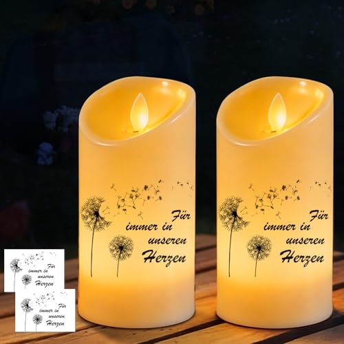 Silkwish 2X LED Trauerkerzen - Wetterfeste Friedhofskerzen mit Flackereffekt - Grabkerzen für Draußen - LED Grablicht Trauergeschenk für Hinterbliebene - Gedenkkerze inkl. 2 Sticker zur Gestaltung