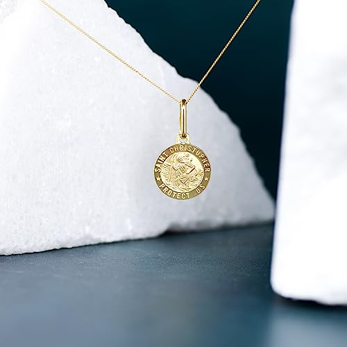 Carissima Gold Unisex Diamantschliff Panzerkette mit St Christopher Rund Medal Satin Anhänger 12mm 9k(375)