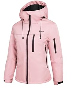 GEMYSE Damen Skijacke mit Integrierten Schultergurten Warme Winterjacke Wasserdicht Winddicht und Atmungsaktiv Schneejacke für Aktivitäten im Freien(Pfirsichrosa, L)