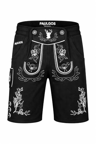 PAULGOS Herren Trachten Jogginghose, Optik Trachten Lederhose, Kurz in 3 Farben Gr.S-5XL JOK3 (XL, Schwarz)