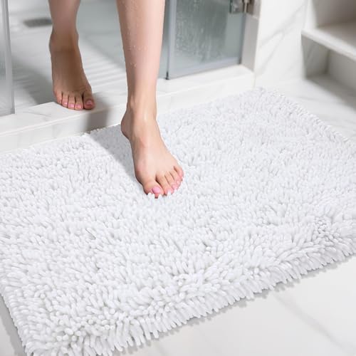 Image of Yimobra Large Bathroom Rug Non Slip 36x24 Inch, Extra Thick Soft Absorbent Chenille Bath Mat, Machine Washable Quick Dry Bath Rugs for Bathroom Floor, Tub and Shower, Home Decor Accessories, White