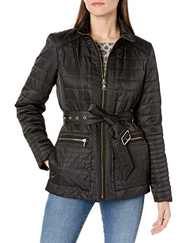 Vince Camuto Women's Lightweight Quilted Jacket with Belt, Black, Medium