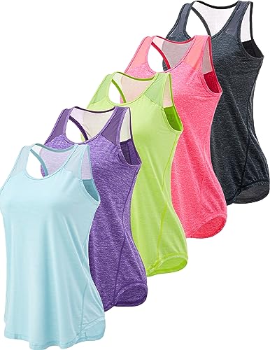 5 Pack Women's Workout Tops, Athletic Racerback Tank Tops for Women, Mesh Sleeveless Shirts Yoga for Gym Running