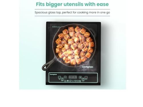 Image of Crompton Instaserve 1200W Induction Cooktop with 11 Feather Touch Buttons | 8 Pre-Set Cook Menus | Overvoltage Protection | Energy Efficient Electric Cooker for Kitchen