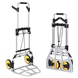 Carretilla Plegable de Carga de 80/100/150kg, Carro Plegable con 2 Ruedas, Mango Ajustable, Placa Base de Aleación de Aluminio, Correas Elásticas, Carretilla de Mano para Oficina, Mudanzas y Viajes