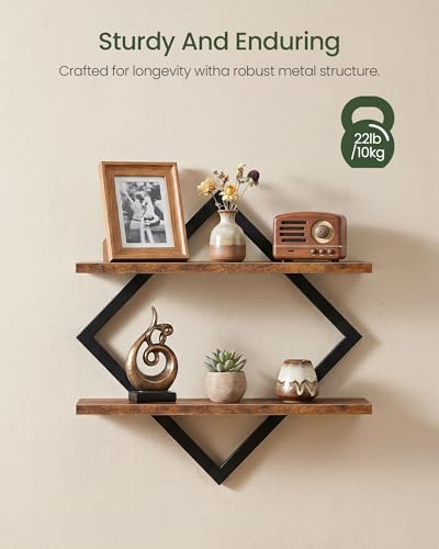 Image of CHOEZON Floating Shelves, Set of 2 Wall Shelves, 2-Tier Hanging Shelves, Wall Shelf Set of 2, Wall Mounted Shelves, for Living Room, Bedroom, Kitchen, Office, Study, Rustic Brown TBJ01P2BF