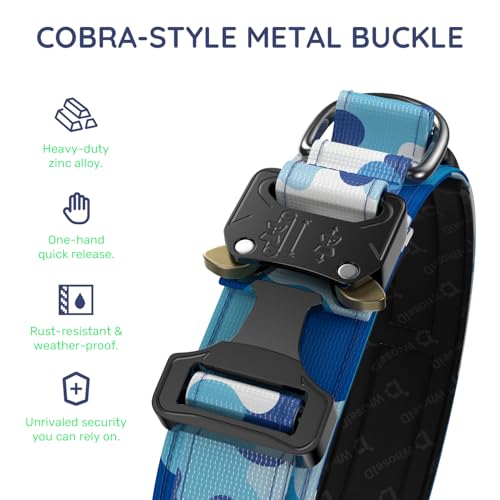 Image of Premium Tactical Dog Collar - Adjustable Military Heavy Duty Dog Collar for Medium Large Dogs - Durable Metal Buckle Dog Collar with Leather Control Handle and Soft Comfortable Padding
