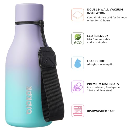 Image of BJPKPK Insulated Water Bottles, 12oz Stainless Steel Metal Water Bottle with Strap, BPA Free Leak Proof Jugs, Mugs, Flasks, Reusable Thermal Flasks for Sports & Travel, Lavender Mint