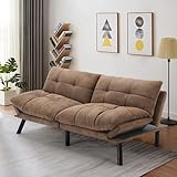 VICBARLEY Convertible Futon Double Sofa Bed,2 in 1 with Adjustable Backrest Memory Foam Loveseat for Living Room Bedroom Office Apartment Compact Sofa(Brown)