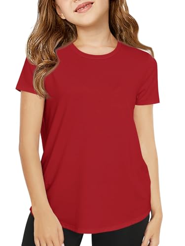Image of Haloumoning Girls Short Sleeve T Shirts 5-14 Years | Kids Summer, T shirt Girls,Crewneck Tops, Curved Hem Tees,Back to School Summer Tops,Fashion Clothes