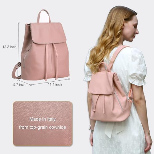 Image of BOYATU Women's Full-Grain Leather Backpack Purse, Minimal Structured Design, Work Commuter & City Travel, Compact Everyday Essentials, Fashion RFID Pocket Bag ((Pink)
