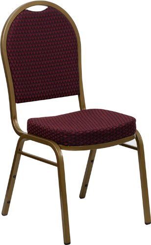 Flash Furniture HERCULES Series Dome Back Stacking Banquet Chair in Burgundy Patterned Fabric - Gold Frame
