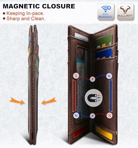 Image of BULLIANT Slim Wallet For Men 12Cards,Magnetic Flip Build-in Money Clip Airtag Compatible-RFID Blocking