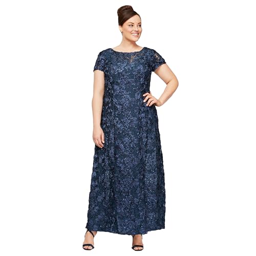 Image of Alex Evenings Women's Long Rosette Mother of The Bride Dress with Short Sleeves