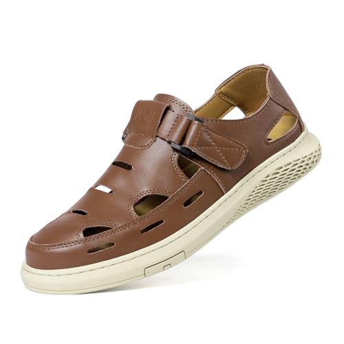 Men's Sandals Summer Breathable Sport Sandals Arch Support Casual Leather Adjustable Closed Toe Outdoor