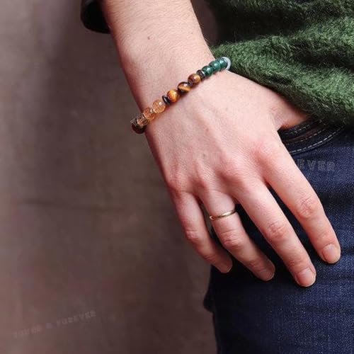 Image of Young & Forever Trinity 21 Natural Healing Crystal Chakra Bracelet for Men & Women - Adjustable Reiki Energy Yoga Stone Bead Bracelet for Stress Relief, Meditation & Positivity