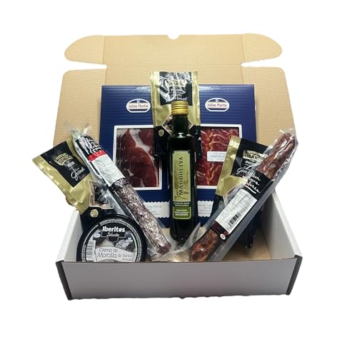 Cesta Gourmet para Regalar | Lote Regalo Embutidos Ibéricos | Jamón, Caña de lomo, Salchichón y Chorizo Ibérico de bellota, Aceite de Oliva Virgen Extra, y Picos Rústicos Obando, Cesta Regalo.