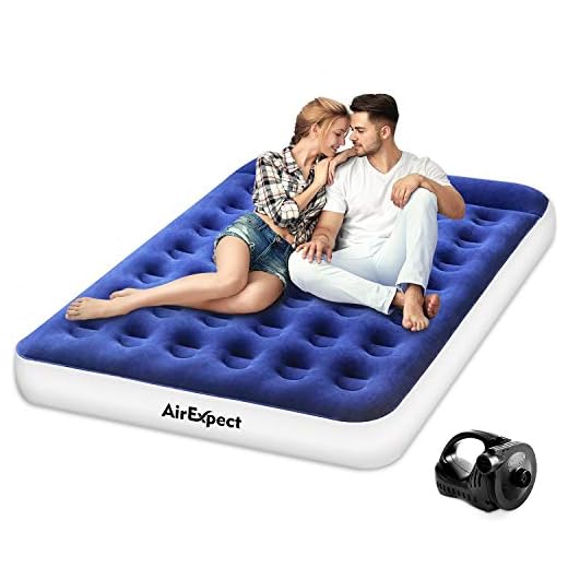Air Mattress Camping AirBed Queen Size - AirExpect Leak Proof Inflatable Mattress with Rechargeable Electric Pump Built-in Pillow for Guest,Camping,Hiking, Height 9", 2-Year Warranty, Storage Bag