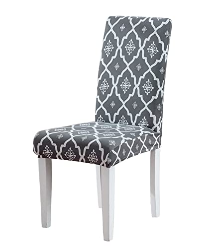 Image of House of Quirk Elastic Chair Cover Stretch Removable Washable Short Dining Chair Cover Protector Seat Slipcover (Pack of 1, Jaipur Grey)