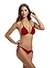 zeraca Women's Tie Side Bottom Triangle Bikini Swimsuits (M10, Dark Red)