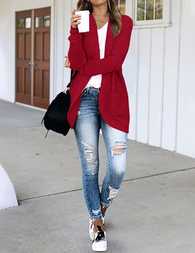 Image of MEROKEETY Womens Long Sleeve Open Front Cardigans Chunky Knit Draped Sweaters Outwear
