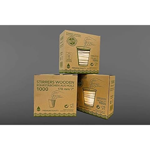 GreenFeel Wooden Stirrers for Hot Drinks 7 inch - 1000 Stir Sticks - Premium Quality - Boxed Packed Cover