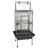 SUPER DEAL PRO 68’’ 2in1 Large Bird Cage with Rolling Stand Parrot Chinchilla Finch Cage Macaw Conure Cockatiel Cockatoo Pet House Wrought Iron Birdcage, Black