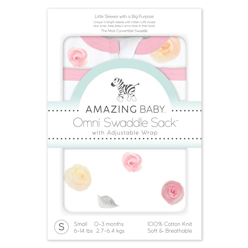 Image of Amazing Baby Omni Swaddle Sack for Newborn - Transitional With Wrap & Arms Up Sleeves & Mitten Cuffs - Easy Transition Sleep Sack, Watercolor Little Roses, Small, 0-3 Months
