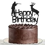1 Pack Hunting Birthday Cake Topper - Hunter in Tree Stand Aiming the Deer - Camping Themed Deer Hunter Cake Topper for Men' Birthday Party Supplies